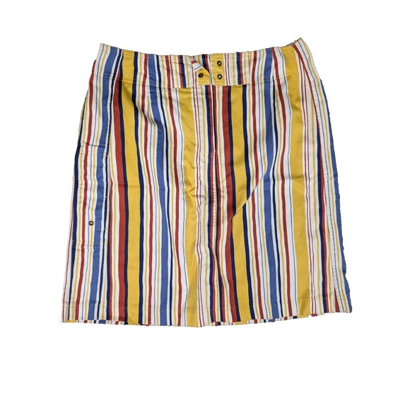 Harve Bernard Skirt A Line Cotton Yellow Red Blue Striped Lace Up Waist Size 12 - Picture 1 of 8